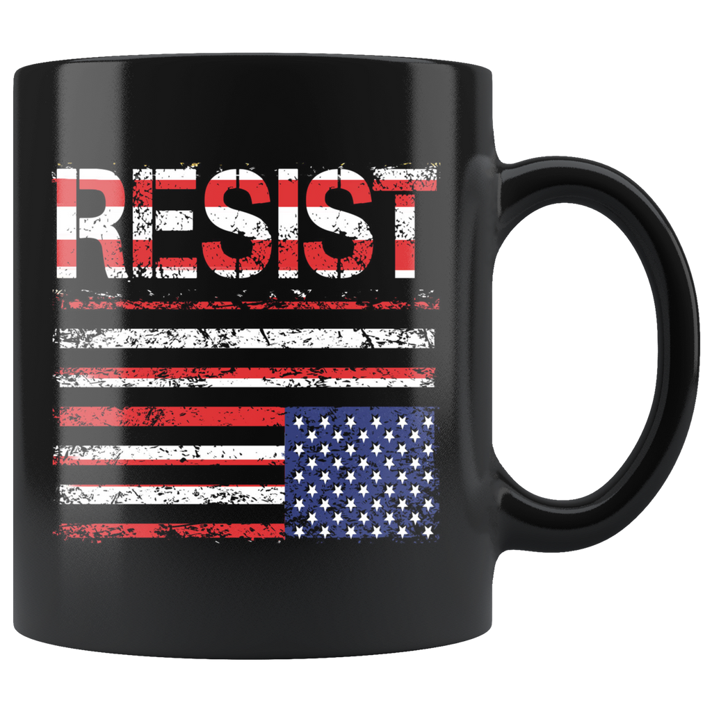 RESIST (with American Flag in Distress) Mug (black)