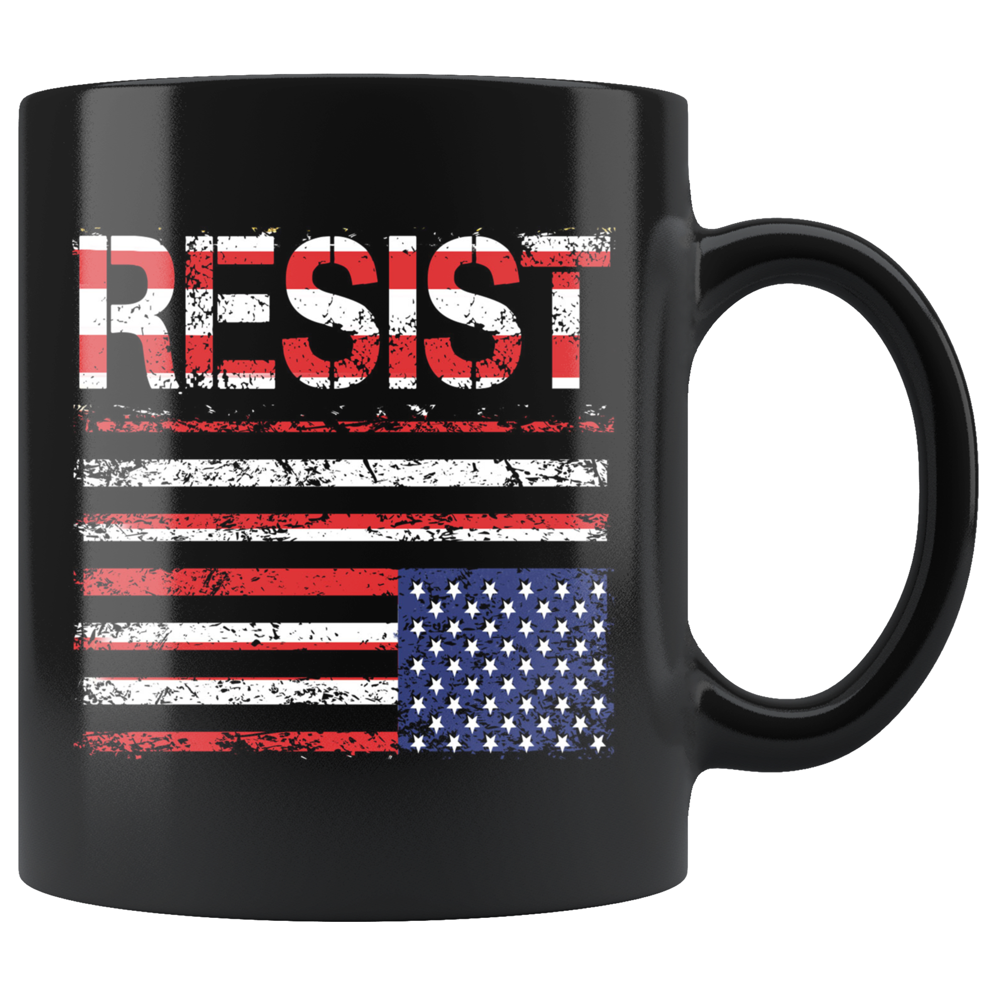 RESIST (with American Flag in Distress) Mug (black)