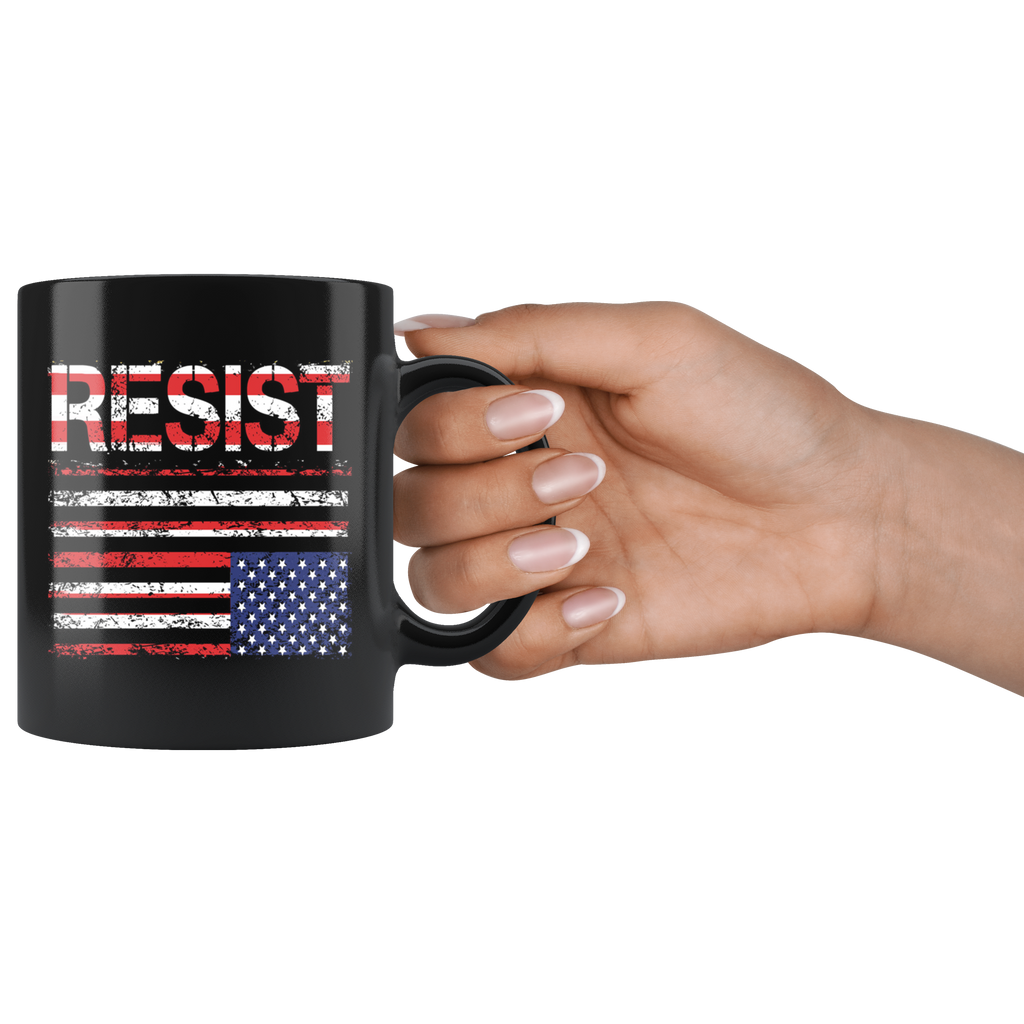 RESIST (with American Flag in Distress) Mug (black)