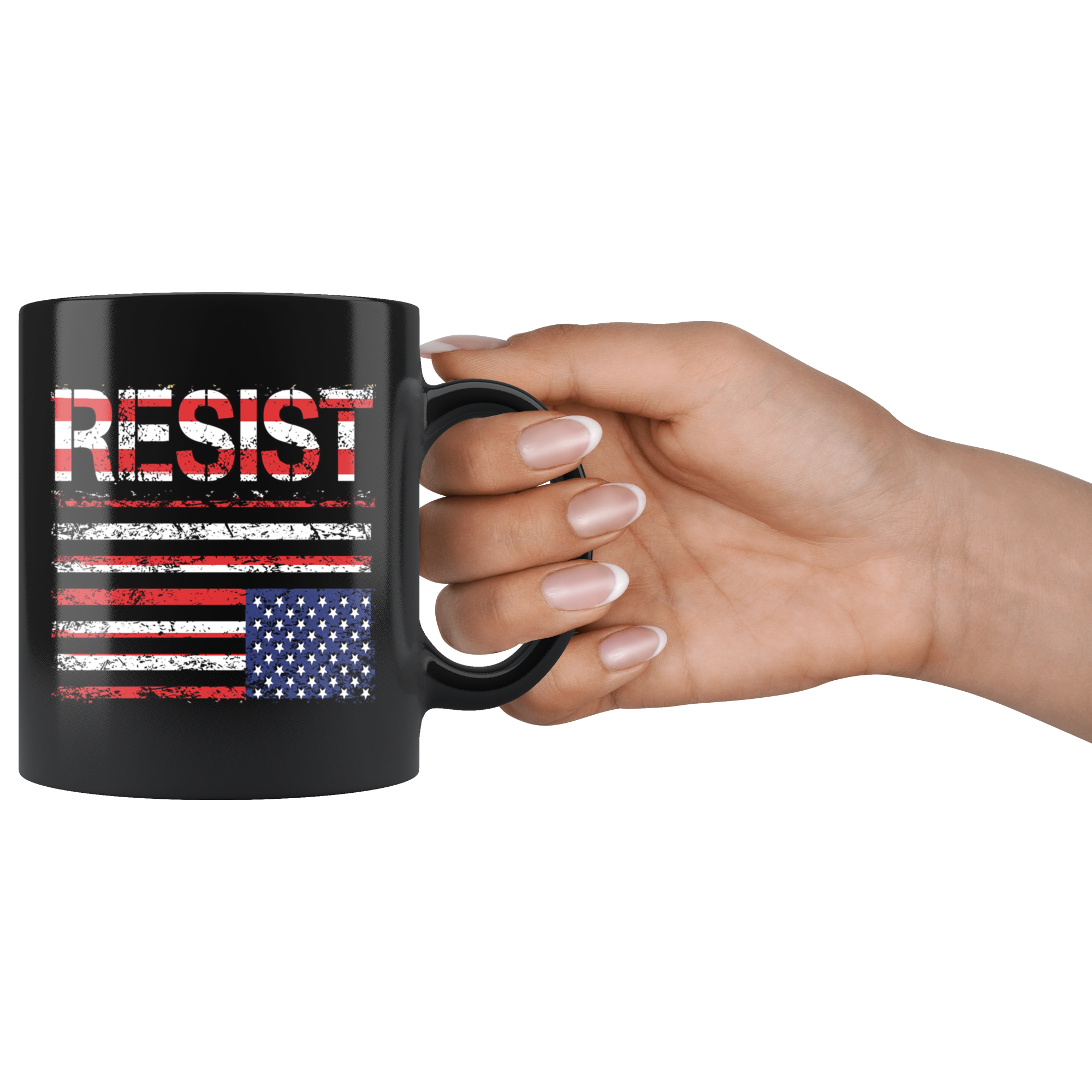 RESIST (with American Flag in Distress) Mug (black)