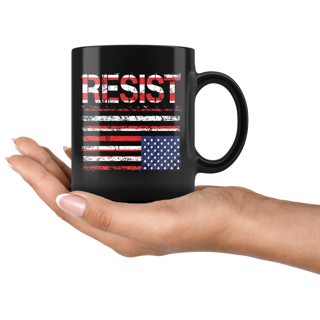 RESIST (with American Flag in Distress) Mug (black)