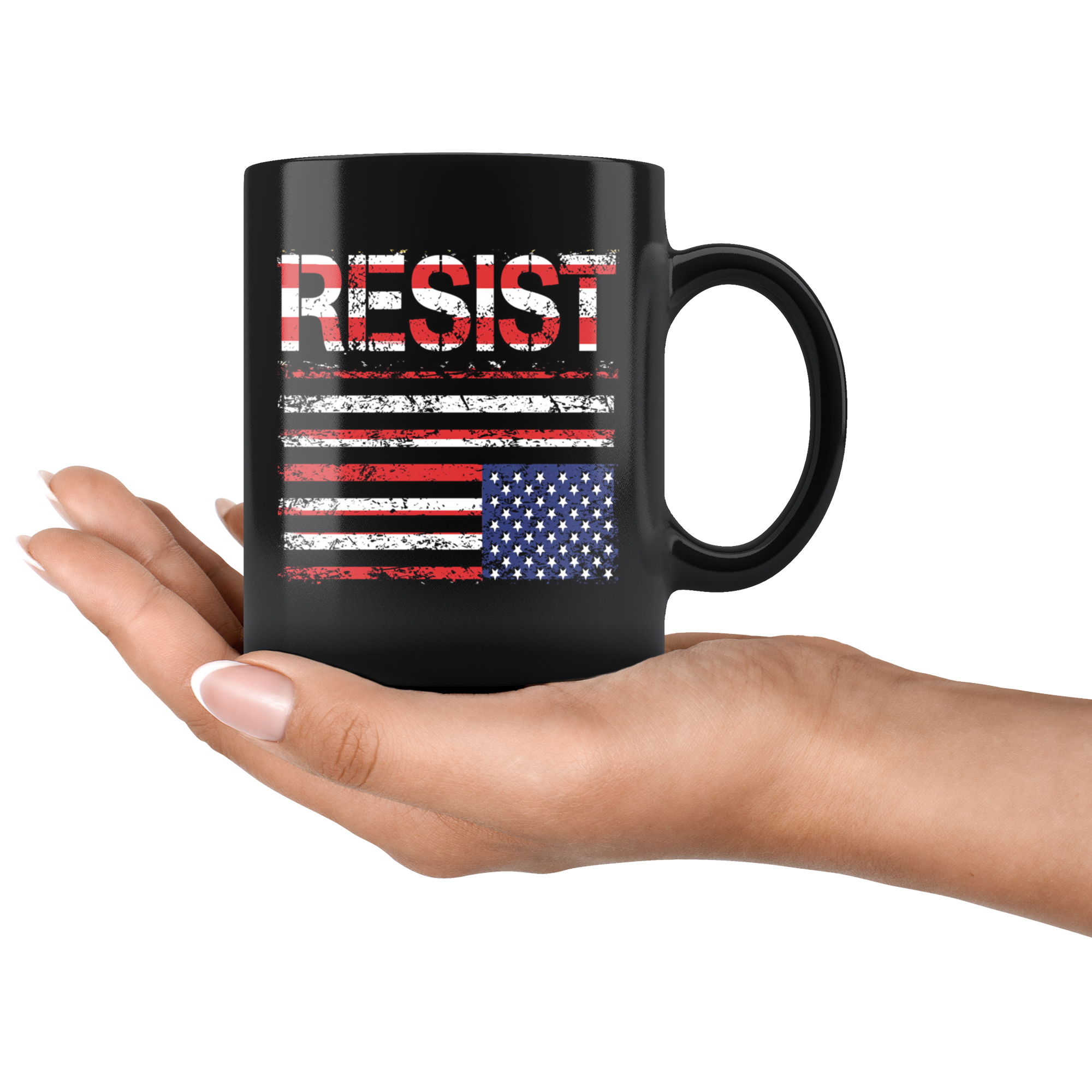 RESIST (with American Flag in Distress) Mug (black)